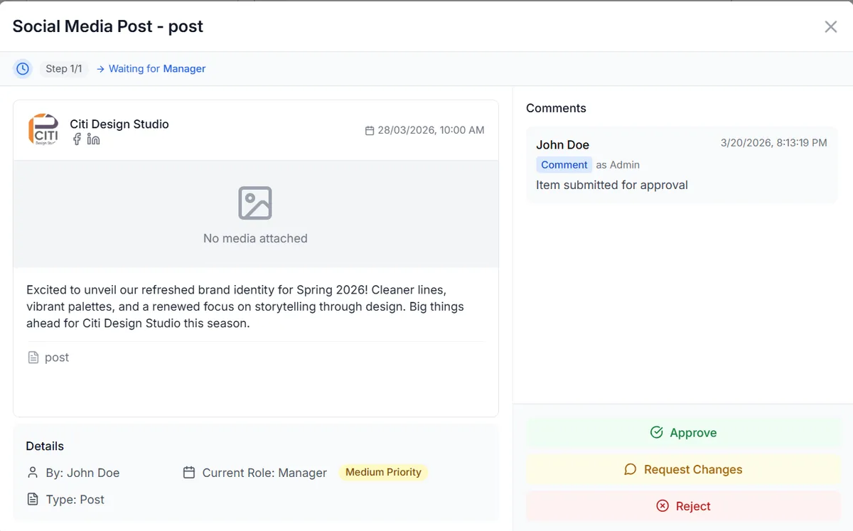 CampaignSwift client approval review interface showing content ready for client feedback