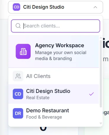 Switch between client workspaces with one click