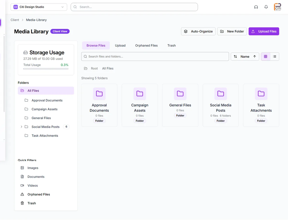 CampaignSwift media library with organized folders and storage